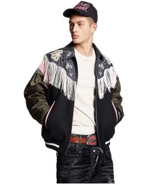 DSquared² Frayed-Trim Zipped Bomber Jacket - Black