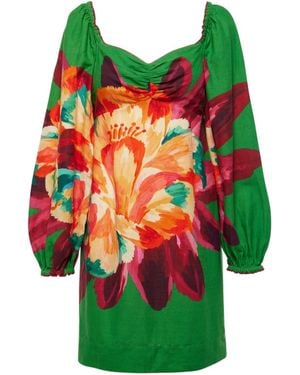 FARM Rio Tropicart Linen-Blend Minidress - Green