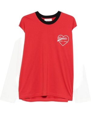 Lanvin Long-Sleeved Cotton T-Shirt With Heart-Shaped Logo - Red