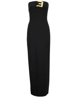 Balmain Buckle Embellished Strapless Maxi Dress - Black