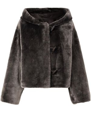 Yves Salomon Hooded Shearling Jacket - Black