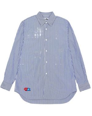 COMME DES GARÇONS PLAY Logo-Appliqué Striped Cotton Shirt - Blue