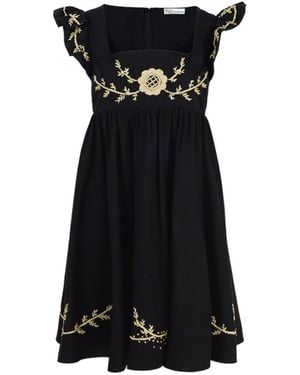RED Valentino Ruffled Embroidered Dress - Black