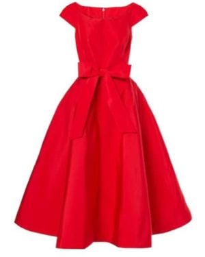 Monique Lhuillier Bow-Detail Silk Midi Dress - Red