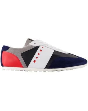 Marni Logo Printed Colourblock Lace-Up Trainers - Blue