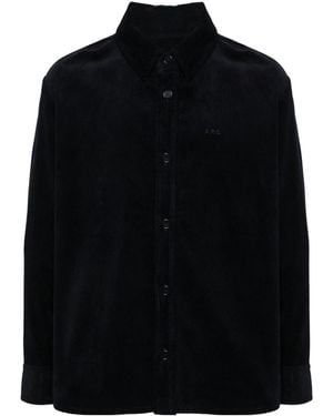 A.P.C. Bobby Logo Embroidered Corduroy Shirt - Black