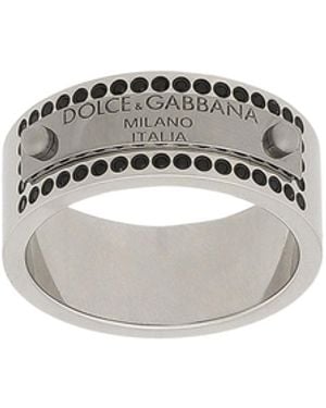 Dolce & Gabbana Logo-Plaque Rhinestone-Embellished Band Ring - White