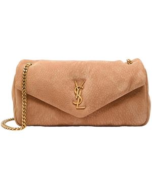 Saint Laurent Calypso Small Padded Suede Shoulder Bag - Natural