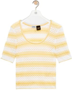Loewe Striped Short-Sleeved Knit Sweater - Natural