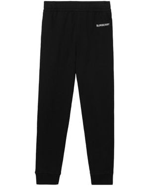 Burberry Embroidered-Logo Tapered Track Pants - Black