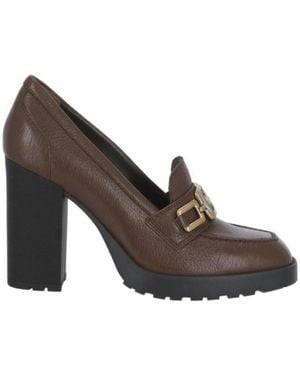 Hogan H623 Logo-Plaque Loafer Pumps - Brown