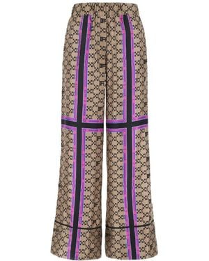 Off-White c/o Virgil Abloh Monogram Print Silk Wide Leg Trousers - Purple