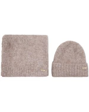 Barbour Fuzzy Knit Cold-Weather Hat And Scarf Set - Grey