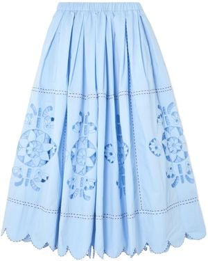 Vita Kin Scalloped Pleated Broderie Anglaise Cotton-Poplin Midi Skirt - Blue