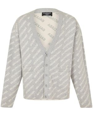Balenciaga Heather V-Neck Knit Cardigan - Gray