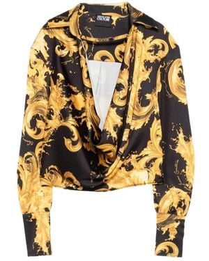 Versace Cowl-Neck Baroque-Print Blouse - Metallic