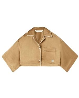 Palm Angels Monogram-Embroidered Satin Shirt - Natural