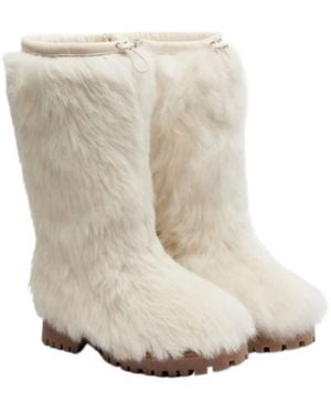 Yves Salomon Shearling Mid-Calf Boots - White