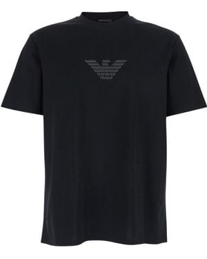 Emporio Armani Logo Embossed Crewneck T-Shirt - Black