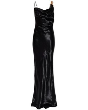 Balmain Cowl Neck Satin Dress - Black