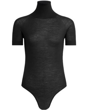 Alaïa Alaïa Short Sleeved Knitted Sheer Bodysuit - Black