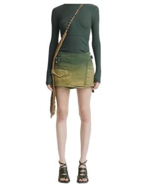Dion Lee Faded Denim Mini Wrap Skirt - Green