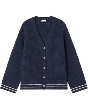 Ganni Button-Detail V-Nneck Jumper - Blue