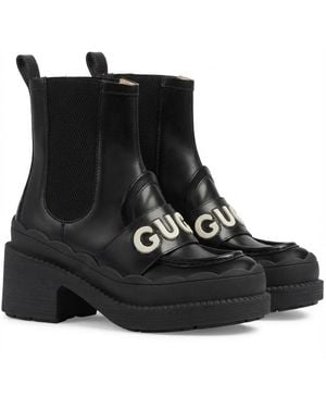 Gucci 60Mm Logo-Lettering Leather Boots - Black