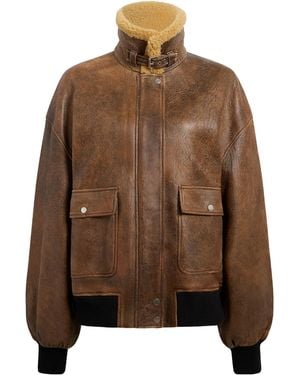 KHAITE Shearling-Trimmed Leather Jacket - Brown