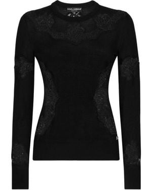 Dolce & Gabbana Lace Detail Knit Top - Black