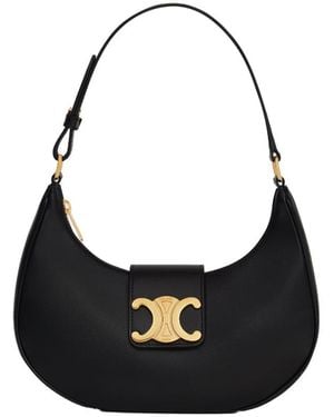 Celine Ava Triomphe Medium Leather Shoulder Bag - Black