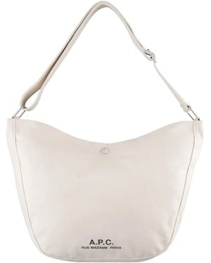 A.P.C. Logo Printed Open Top Crossbody Bag - White