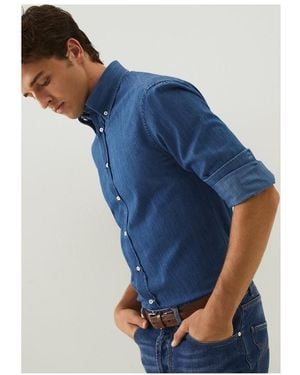 Brunello Cucinelli Button-Down Collar Denim Shirt - Blue
