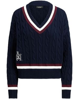 Ralph Lauren Cable-Knit V-Neck Jumper - Blue
