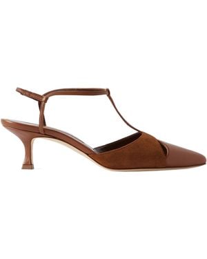 Manolo Blahnik Turgimod 50 Cutout Leather And Suede Slingback Court Shoes - Brown