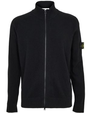Stone Island Logo Patch Knit Cardigan - Black