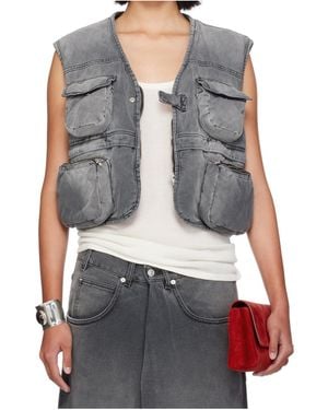 Lu'u Dan Wadded Cargo Denim Vest - Blue