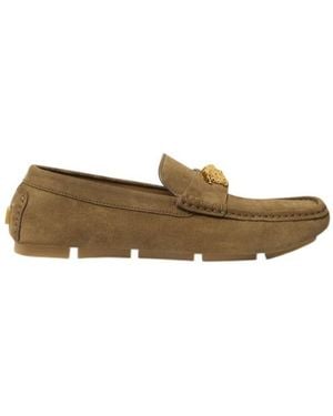 Versace Medusa Plaque Slip-On Loafers - Natural