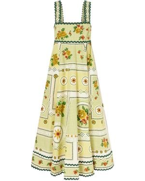 ALÉMAIS Pleated Floral-Print Cotton-Poplin Midi Dress - Yellow