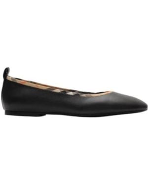 Burberry Check Trim Leather Robin Ballerinas - Black