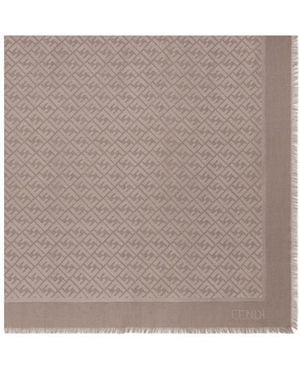 Fendi Frayed Jacquard Logo Scarf - Gray