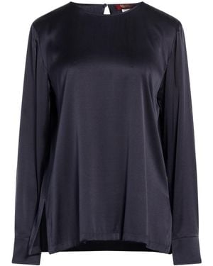 Max Mara Solid-Colored Satin Long-Sleeve Top - Black