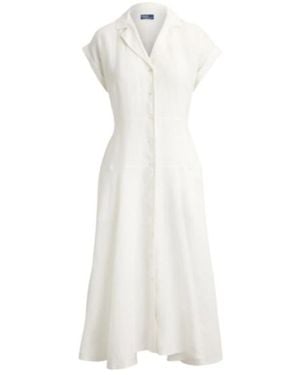 Polo Ralph Lauren A-Line Linen Midi Shirt Dress - White