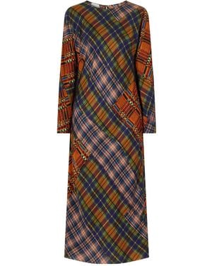 Dries Van Noten Checked Crepe Midi Dress - Brown