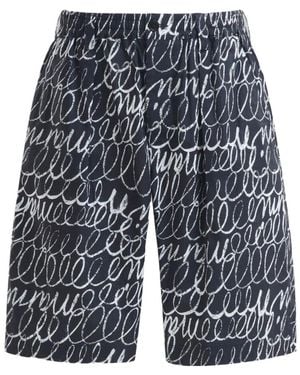 Marni Scribble Motif Poplin Drawstring Shorts - Blue