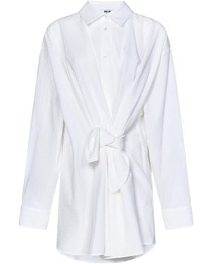 MSGM Knot-Detailed Layered Mini Dress - White