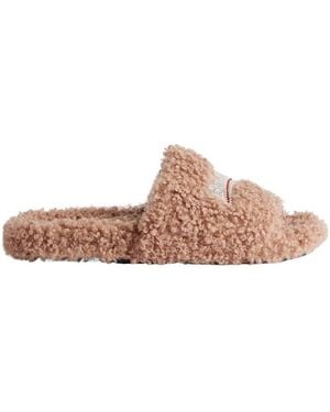 Balenciaga Furry Logo Slides - Brown