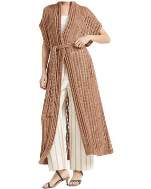 Brunello Cucinelli Dazzling Openwork Rib Long Cardigan - Natural