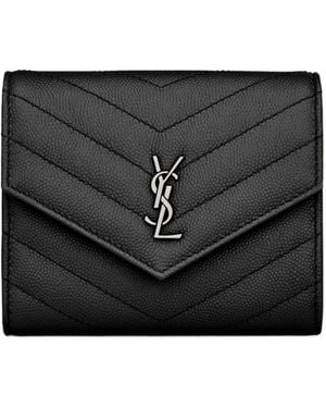 Saint Laurent Cassandre Matelassé Compact Tri Fold Wallet - Black