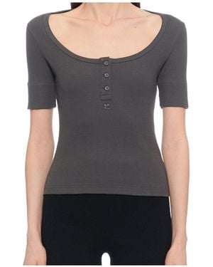 Courreges Buttoned Ribbed T-Shirt - Grey